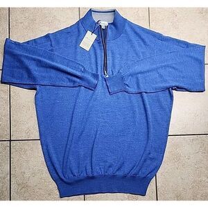 Peter Millar Crown Soft 1/4 Zip Blue Merino Wool & Silk Pullover Sweater XL NEW